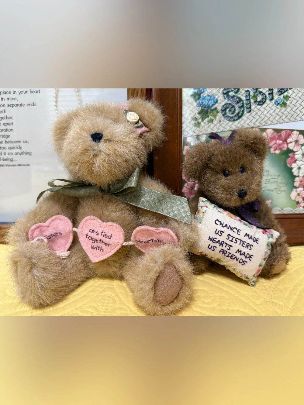 Wood-Framed Sister Collage Wall Art with Pink Accents Boyds Bears